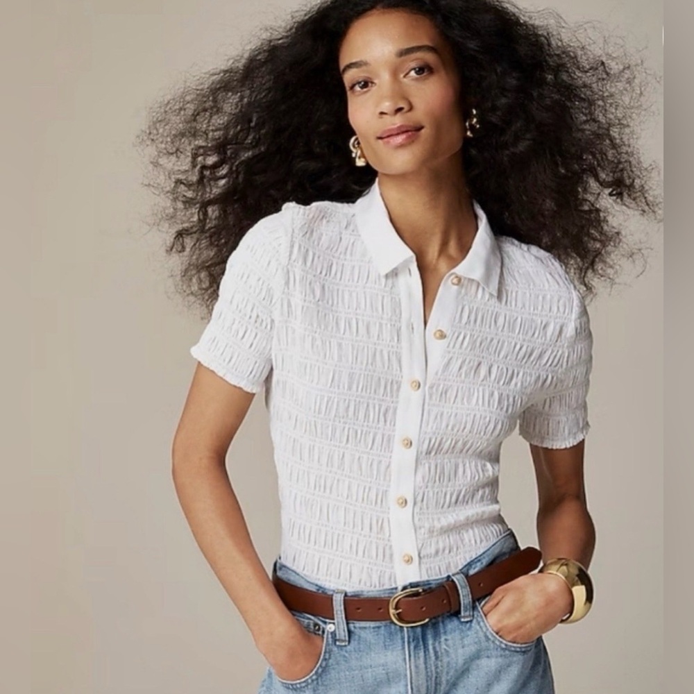 J Crew Smocked Button Front Top